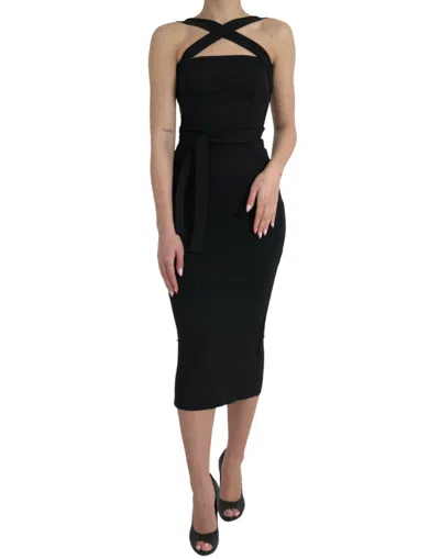 Dolce & Gabbana Halter Sheath Midi Dress Open Back In Black
