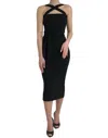 DOLCE & GABBANA ELEGANT BLACK SHEATH HALTER MIDI DRESS