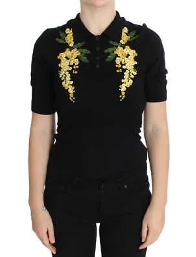 Pre-owned Dolce & Gabbana Elegant Black Silk Floral Polo Top In See Description