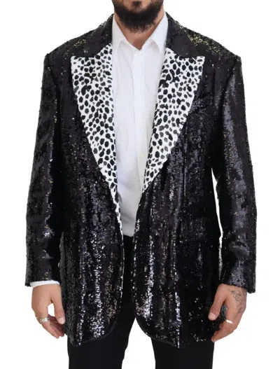 Dolce & Gabbana Sequin Cow Pattern Nylon Men Blazer In Black