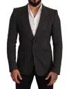 Dolce & Gabbana Black Striped Slim Fit Wool Coat Blazer