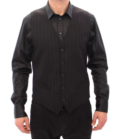 DOLCE & GABBANA DOLCE & GABBANA ELEGANT BLACK STRIPED WOOL DRESS MEN'S VEST