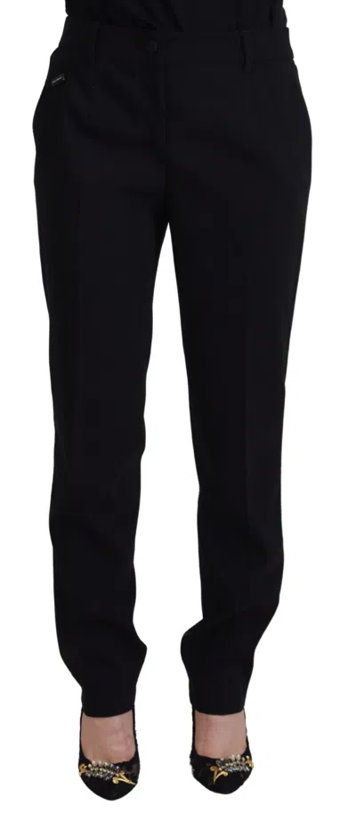 Dolce & Gabbana High-waist Wool-silk Trousers In Black