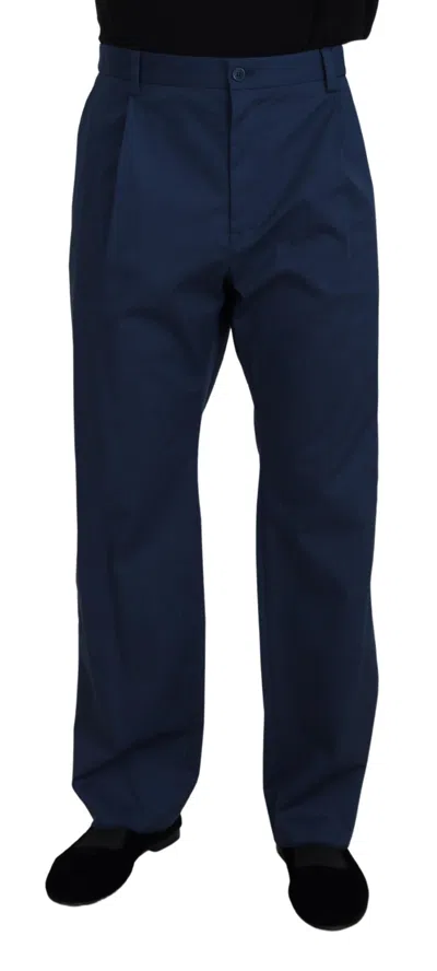 Dolce & Gabbana Cotton Straight Fit Trousers In Blue