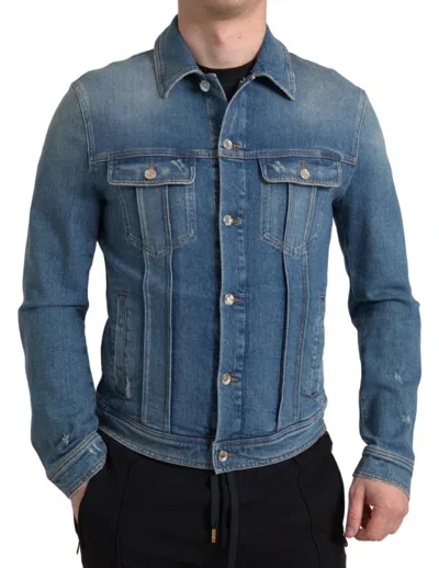 DOLCE & GABBANA DOLCE & GABBANA ELEGANT BLUE DENIM STRETCH MEN'S JACKET