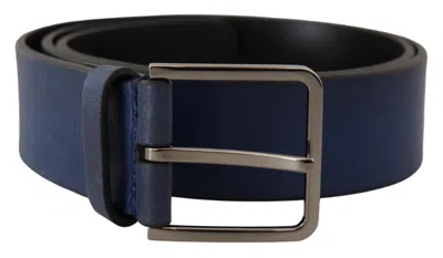Dolce & Gabbana Elegant Blue Leather Belt With Silver Men's Buckle