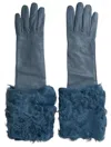 Dolce & Gabbana Blue Leather Fur Mid Arm Length Gloves In Blue