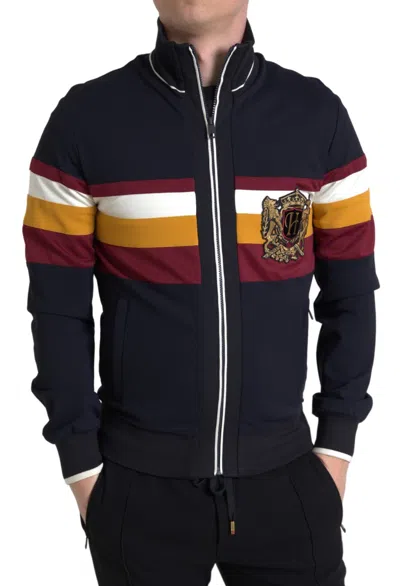 Dolce & Gabbana Striped Zip Cardigan Sweater High Collar In Black