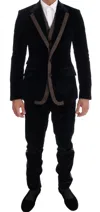 Dolce & Gabbana Blue Velvet Two Button Slim 3 Piece Suit In Blue