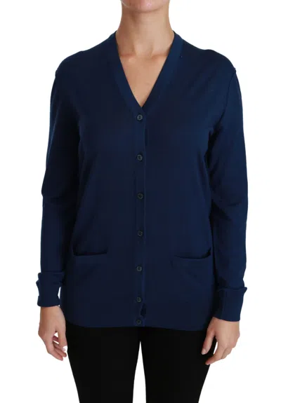 DOLCE & GABBANA DOLCE & GABBANA ELEGANT BLUE VIRGIN WOOL WOMEN'S CARDIGAN