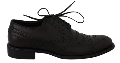 Dolce & Gabbana Dark Blue Leather Wingtip Oxford Dress Shoes In Black