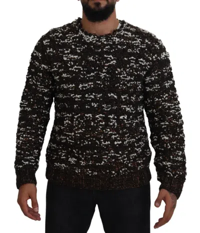 Dolce & Gabbana Knitted Wool Fatto A Mano Crewneck Sweater In Brown