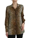 DOLCE & GABBANA ELEGANT BROWN ANIMAL PRINT SILK BLOUSE