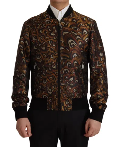 Dolce & Gabbana Feather-patterned Full-zip Jacket In Brown