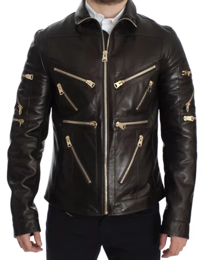 Dolce & Gabbana Lambskin Leather With Gold Hardware Jacket In Black
