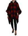 Dolce & Gabbana Black Red Buffalo Check Hooded Poncho Jacket In Red