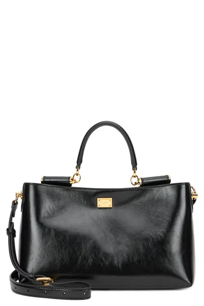Dolce & Gabbana Elegant Calfskin Handbag With Handle And Adjustable Shoulder Strap - 30cm X 19.5cm X In Black