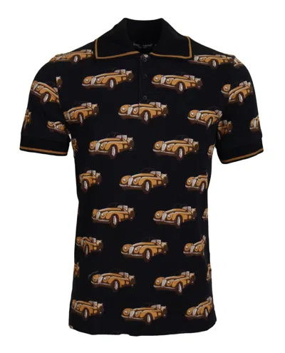 Dolce & Gabbana Car Print Short Sleeve Polo Ribbed Collar In Multi