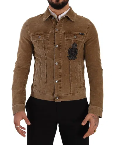 Dolce & Gabbana Elegant Corduroy Logo Men's Jacket In Brown