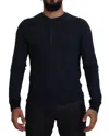 Dolce & Gabbana Blue Cotton Button Crewneck Pullover Sweater