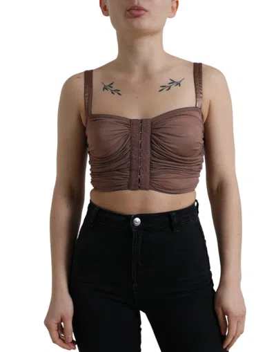 Dolce & Gabbana Elegant Cropped Silk Blend Top In Brown