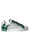 Dolce & Gabbana White Green Leather Crown Milano Sneakers Shoes In White