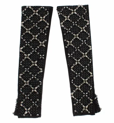 DOLCE & GABBANA DOLCE & GABBANA ELEGANT CRYSTAL BEADED LEATHER WOMEN'S GLOVES