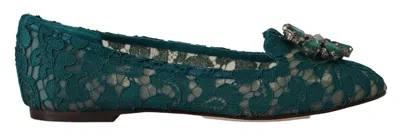 Dolce & Gabbana Elegant Crystal Buckle Lace Ballet Flats In Green