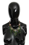 Dolce & Gabbana Green Leaves Gold Brass Crystal Flower Pendant Necklace In Gold