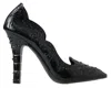 Dolce & Gabbana Black Cinderella Floral Crystal Heels Shoes In Black