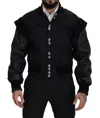 Dolce & Gabbana Black Nylon Crystals Coat Buttons Jacket In Black