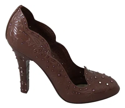 Dolce & Gabbana Brown Floral Crystal Cinderella Heels Shoes