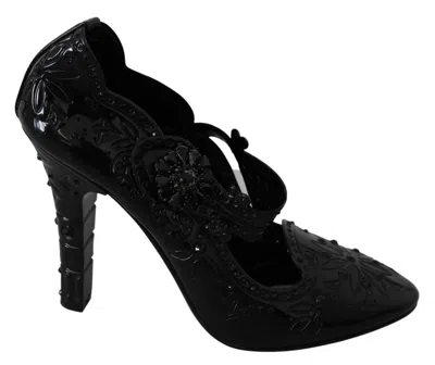 Dolce & Gabbana Floral Crystal Cinderella Stiletto Heel Pumps In Blue