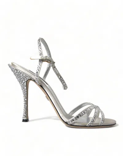 Dolce & Gabbana Elegant Crystal Embellished Heels Sandals In Silver