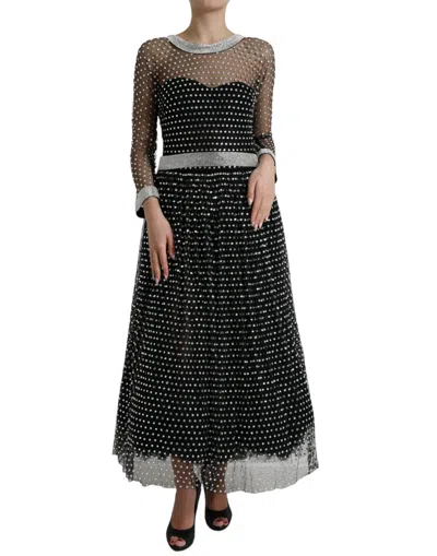 DOLCE & GABBANA ELEGANT CRYSTAL-EMBELLISHED LONG BLACK DRESS