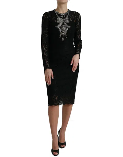Dolce & Gabbana Elegant Crystal-embellished Sheath Dress In Black