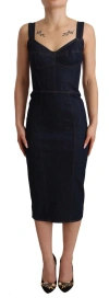 Dolce & Gabbana Elegant Dark Blue Denim Sheath Midi Dress