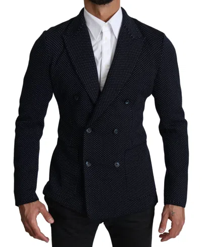 Dolce & Gabbana Mens Double Breasted Dotted Tailored Blazer In Black