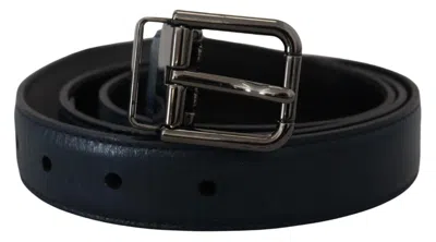 Dolce & Gabbana Mens Leather Belt Silver Metal Buckle In Black