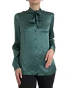 DOLCE & GABBANA ELEGANT DARK GREEN SILK BLOUSE TOP