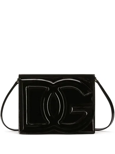 Dolce & Gabbana Dg Logo Patent Leather Crossbody Bag In Black