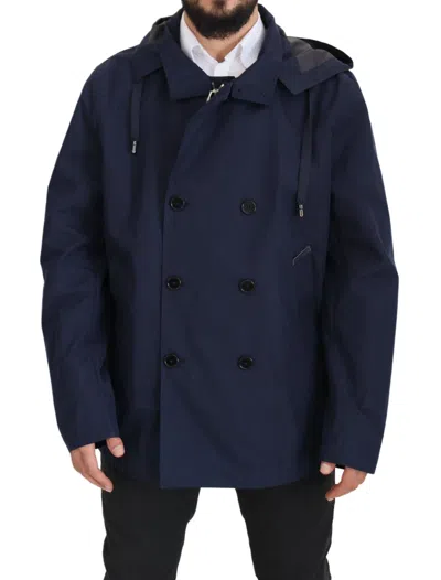 Dolce & Gabbana Hooded Double Breasted Tailored Coat Jacket In Blue