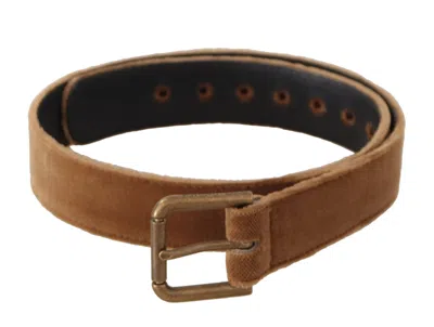Dolce & Gabbana Velvet Bronze Vintage Logo Metal Buckle Belt In Brown