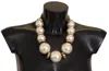 Dolce & Gabbana Elegant Faux Pearl Charm Necklace With Crystal Accents