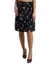 Dolce & Gabbana Black Rose High Waist A-line Knee Length Skirt In Black