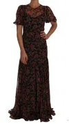 Dolce & Gabbana Black Floral Roses A-line Shift Gown