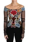 Dolce & Gabbana Elegant Floral Applique Long Sleeve Top In Multicolor