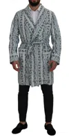 Dolce & Gabbana Blue Floral Cotton Robe Coat Jacket In Blue