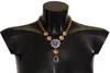 Dolce & Gabbana Gold Brass Crystal Purple Pink Pearl Pendants Necklace