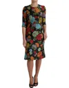 Dolce & Gabbana Black Floral Embroidery Knee Length Dress